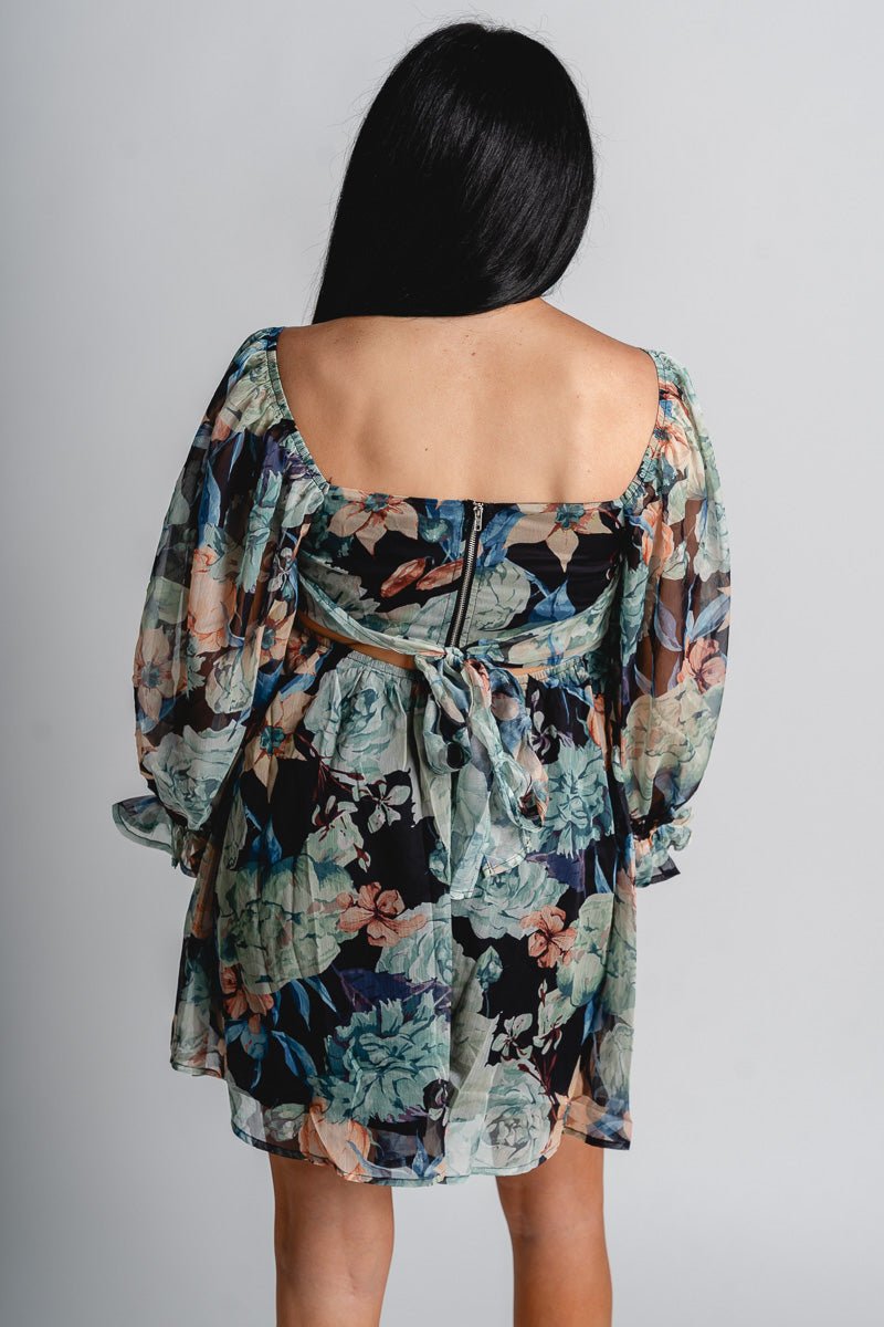 Floral babydoll dress midnight - Stylish dress - Cute Easter Clothing Line at Lush Fashion Lounge Boutique in Oklahoma