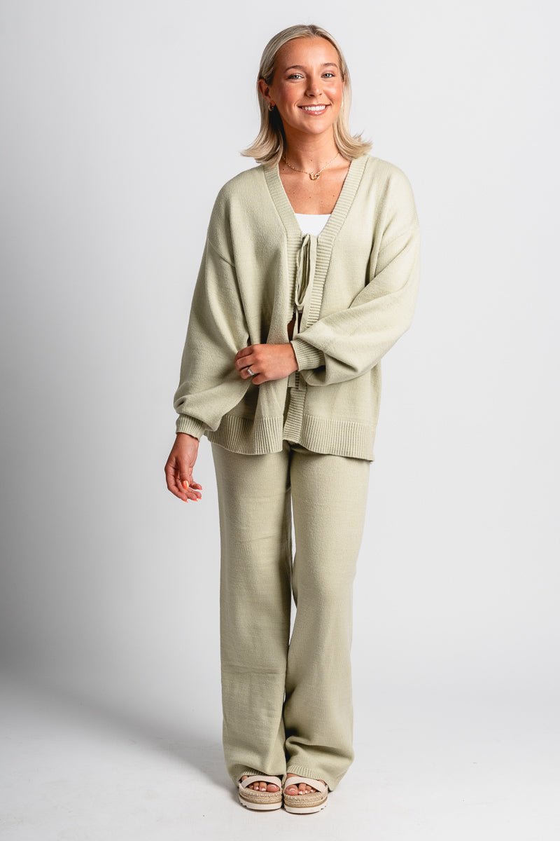 Tie front sweater cardigan sage - Stylish Sweater - Trendy Lounge Sets at Lush Fashion Lounge Boutique in Oklahoma City
