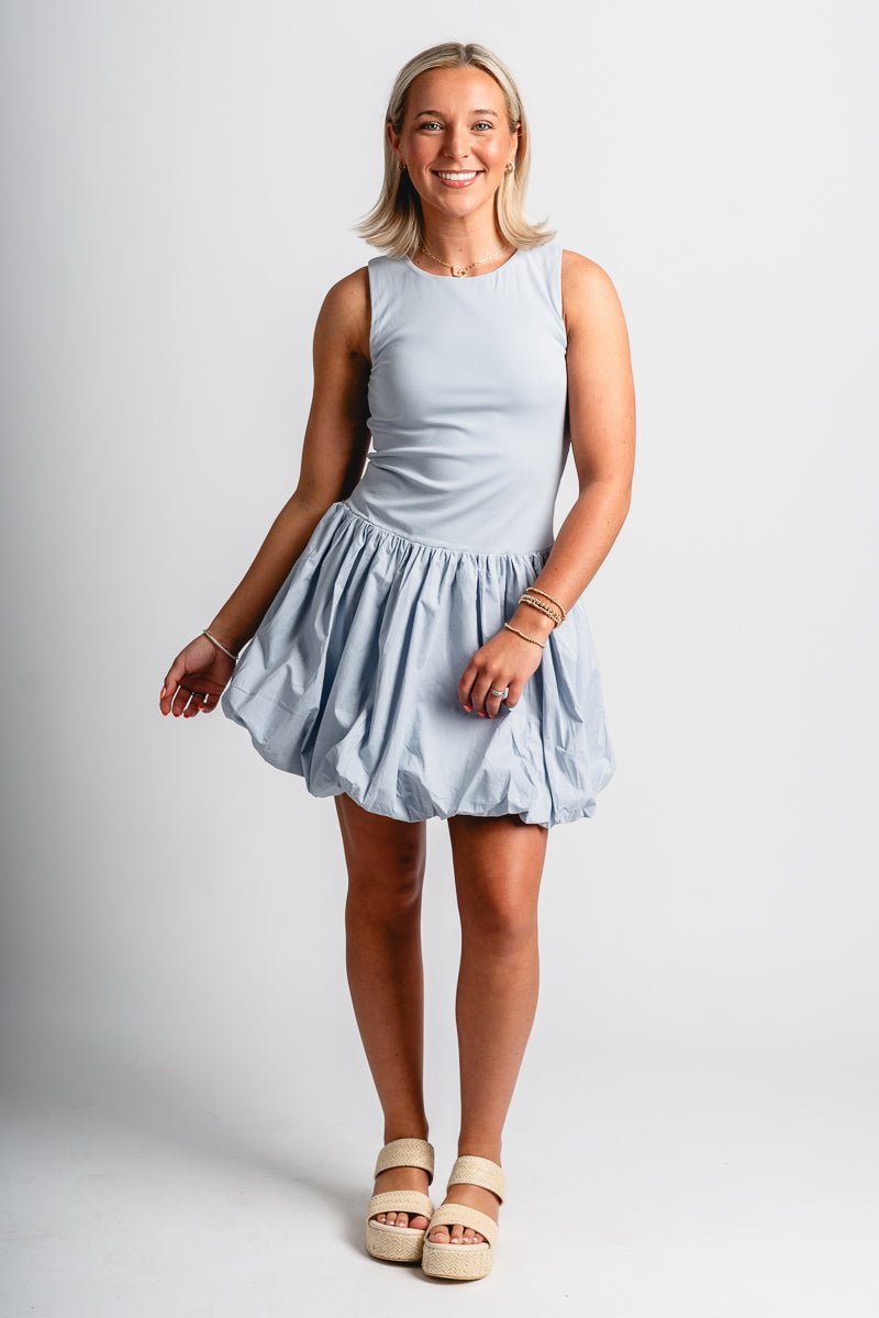 Balloon hem mini dress periwinkle Stylish dress - Womens Fashion Dresses at Lush Fashion Lounge Boutique in Oklahoma City