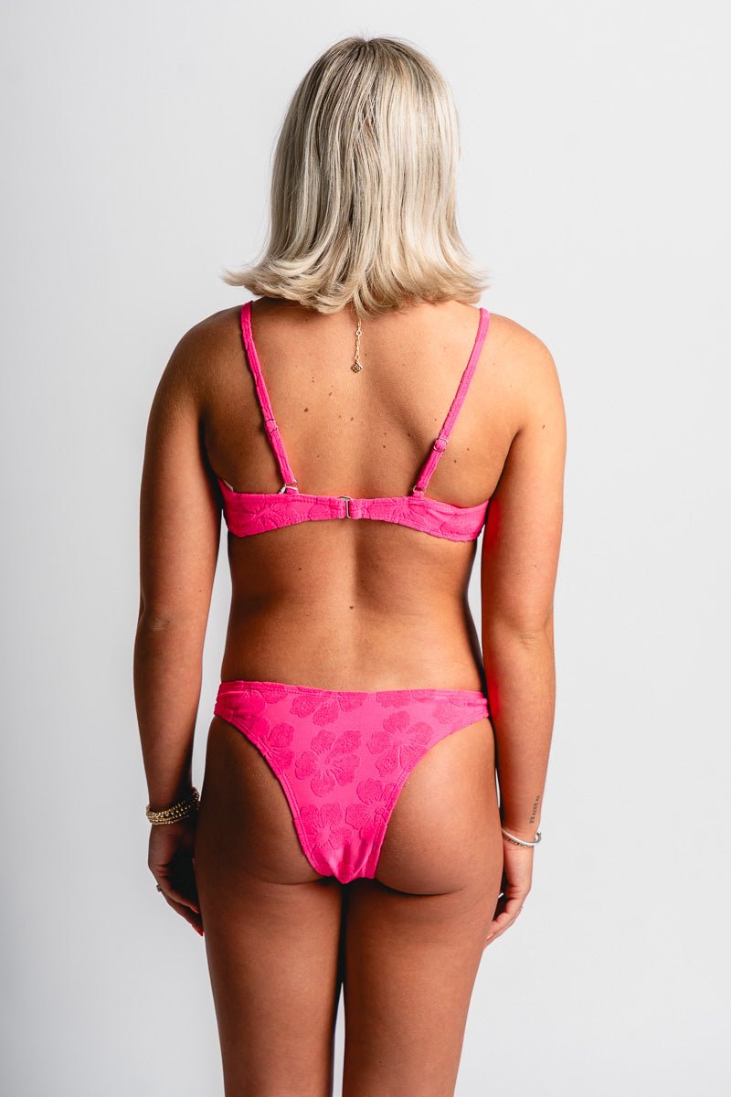 Terry jaquard bikini top pink floral - Adorable bikini top - Stylish Vacation T-Shirts at Lush Fashion Lounge Boutique in Oklahoma City