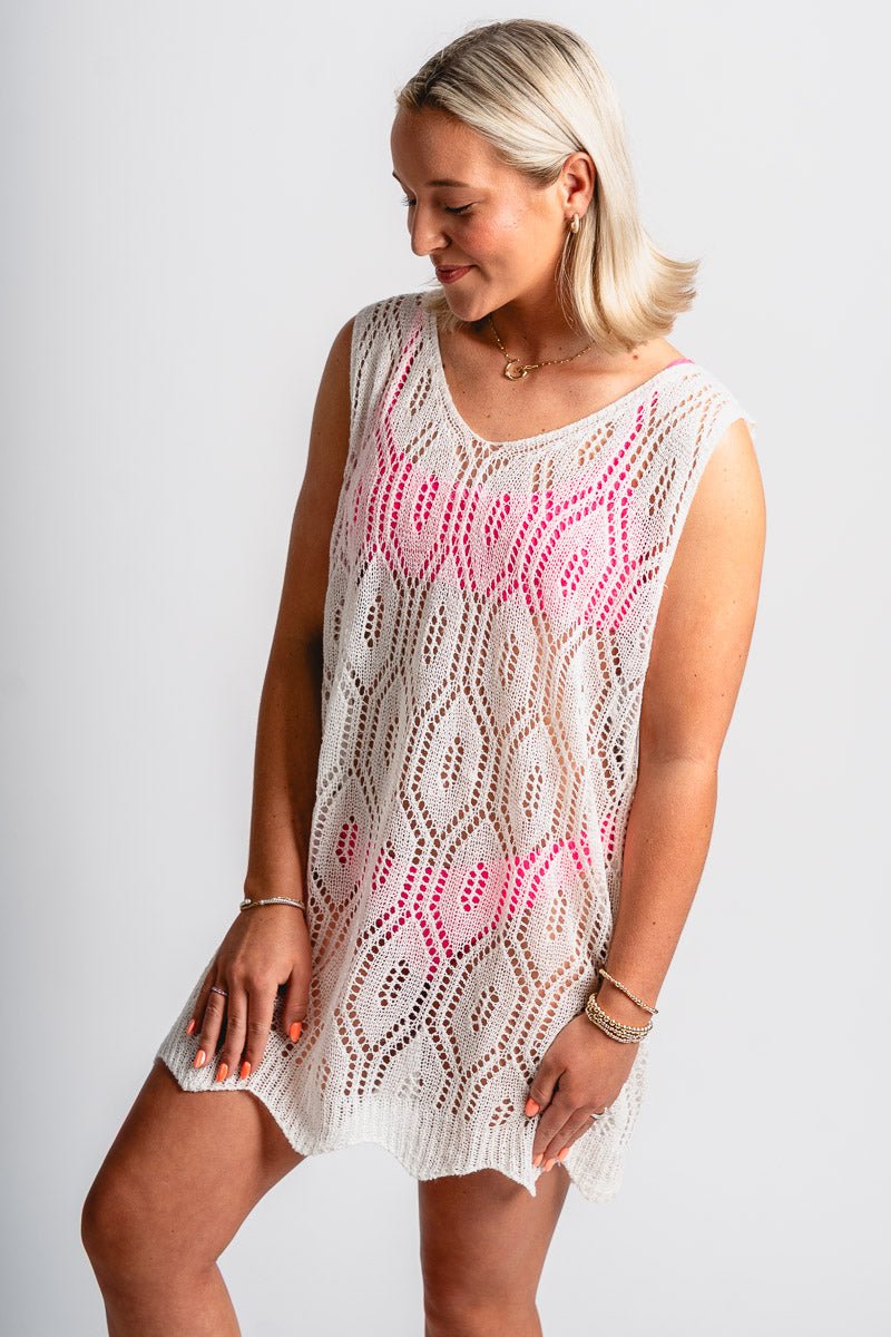 Cleo crochet swimsuit coverup white - Trendy cover up - Cute Vacation Collection at Lush Fashion Lounge Boutique in Oklahoma City