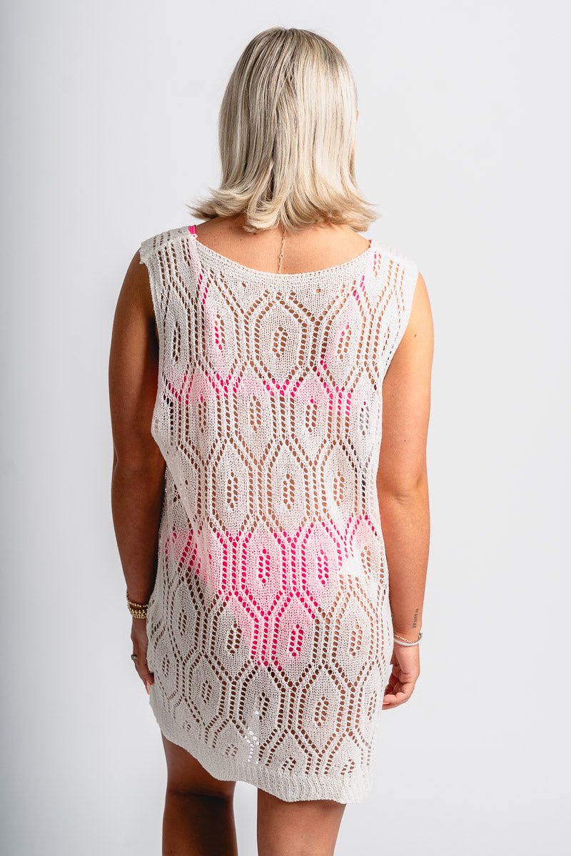 Cleo crochet swimsuit coverup white - Adorable cover up - Stylish Vacation T-Shirts at Lush Fashion Lounge Boutique in Oklahoma City