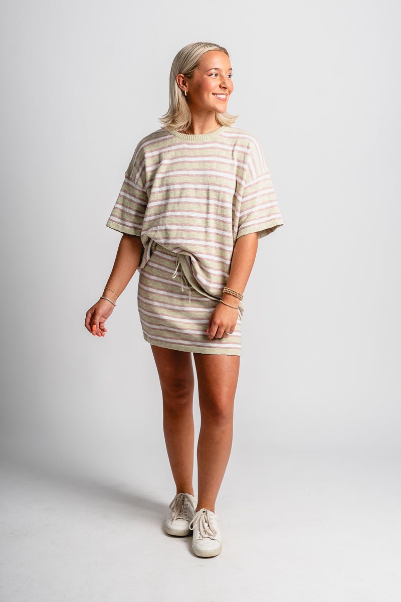 Striped short sleeve sweater sage - Trendy Sweaters | Cute Pullover Sweaters at Lush Fashion Lounge Boutique in Oklahoma City