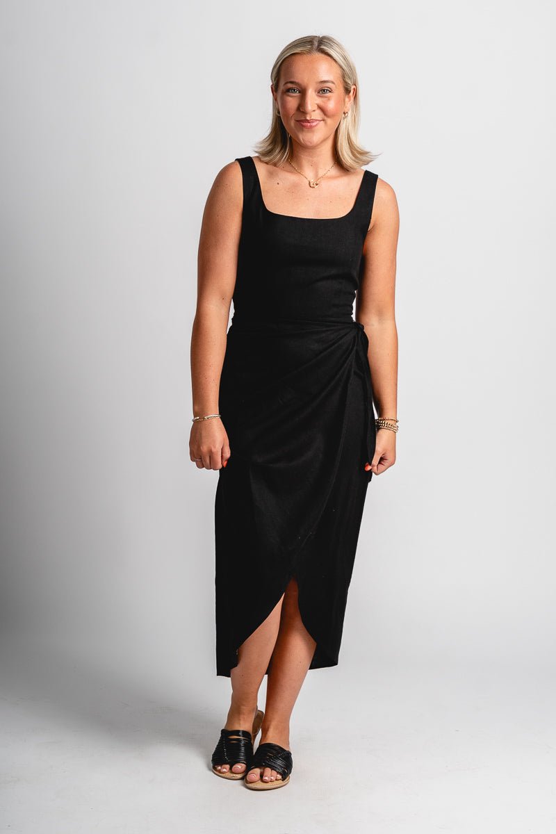 Wrap midi dress black - Cute dress - Trendy Dresses at Lush Fashion Lounge Boutique in Oklahoma City
