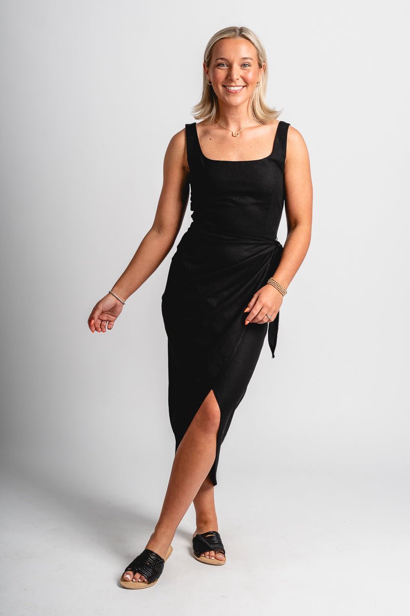 Wrap midi dress black - Trendy dress - Fashion Dresses at Lush Fashion Lounge Boutique in Oklahoma City