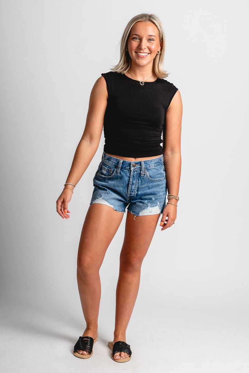 Ruched tank top black - Trendy Tank Top - Fashion Tank Tops at Lush Fashion Lounge Boutique in Oklahoma City