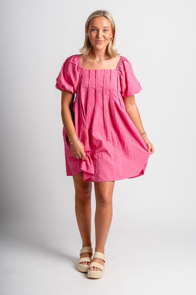 Puff sleeve mini dress hot pink - Trendy Dress - Fashion Dresses at Lush Fashion Lounge Boutique in Oklahoma City