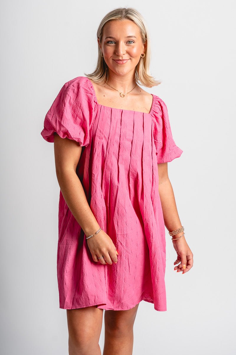 Puff sleeve mini dress hot pink - Cute Dress - Trendy Dresses at Lush Fashion Lounge Boutique in Oklahoma City