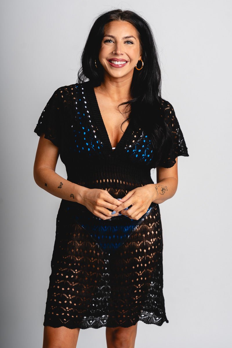 Crochet swimsuit cover up black - Trendy cover up - Cute Vacation Collection at Lush Fashion Lounge Boutique in Oklahoma City