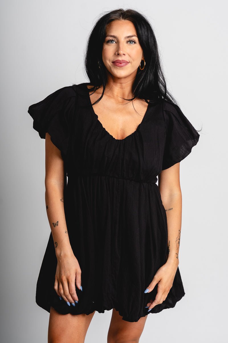 Puff sleeve baby doll dress black - Cute dress - Trendy Dresses at Lush Fashion Lounge Boutique in Oklahoma City