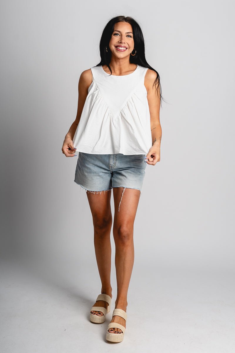 Shirring detail tank top white - Trendy Tank Top - Fashion Tank Tops at Lush Fashion Lounge Boutique in Oklahoma City