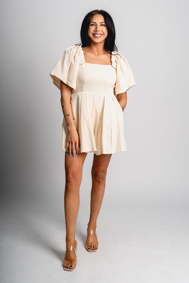Flutter sleeve romper ivory - Trendy romper - Fashion Rompers & Pantsuits at Lush Fashion Lounge Boutique in Oklahoma City