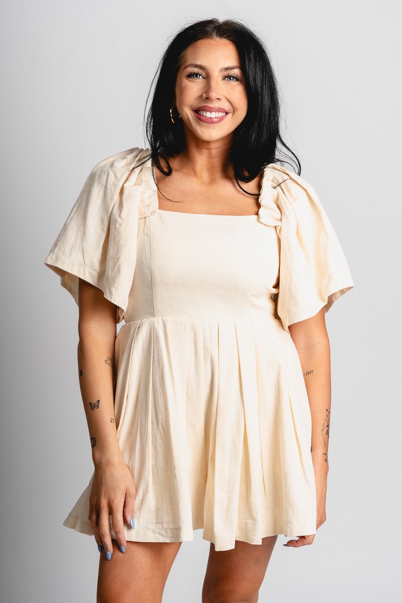 Flutter sleeve romper ivory - Cute romper - Trendy Rompers and Pantsuits at Lush Fashion Lounge Boutique in Oklahoma City