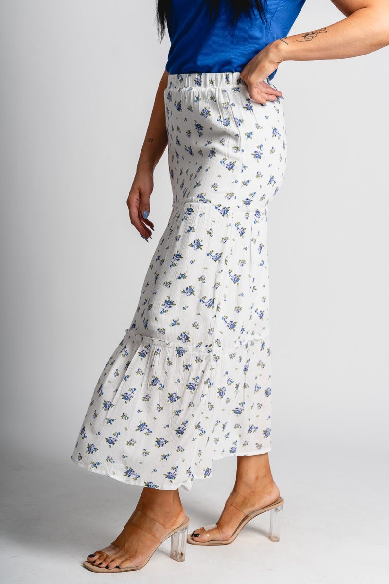 Floral maxi skirt white | Lush Fashion Lounge: boutique fashion skirts, affordable boutique skirts, cute affordable skirts