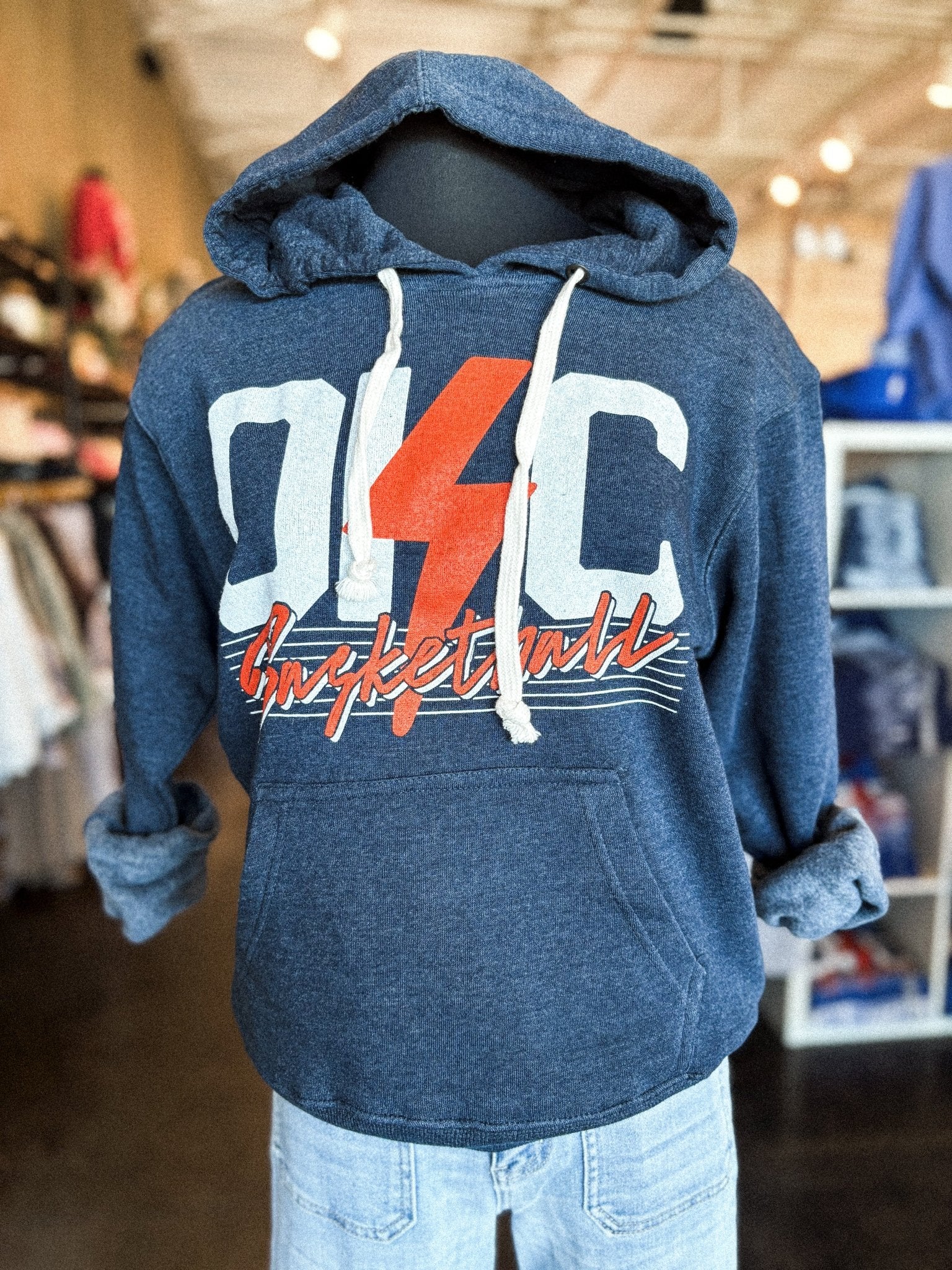 OKC basketball bolt lines hoodie navy - Trendy OKC Apparel at Lush Fashion Lounge Boutique in Oklahoma City