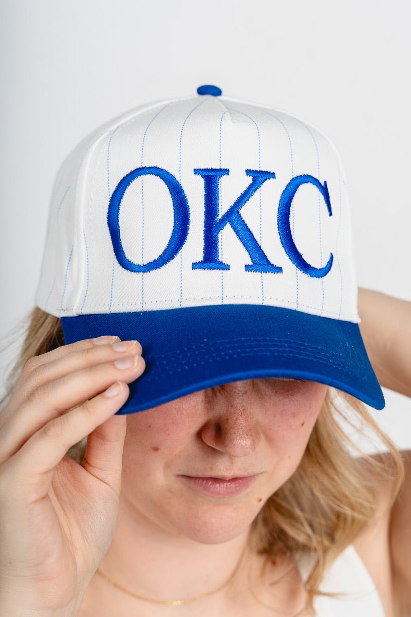 OKC block pinstripe hat cobalt - Trendy Hats at Lush Fashion Lounge Boutique in Oklahoma City