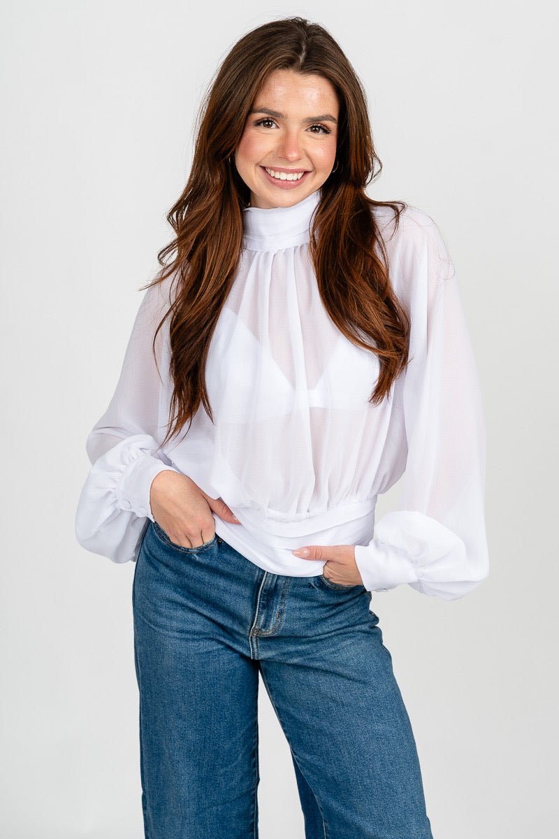 High neck chiffon blouse white
