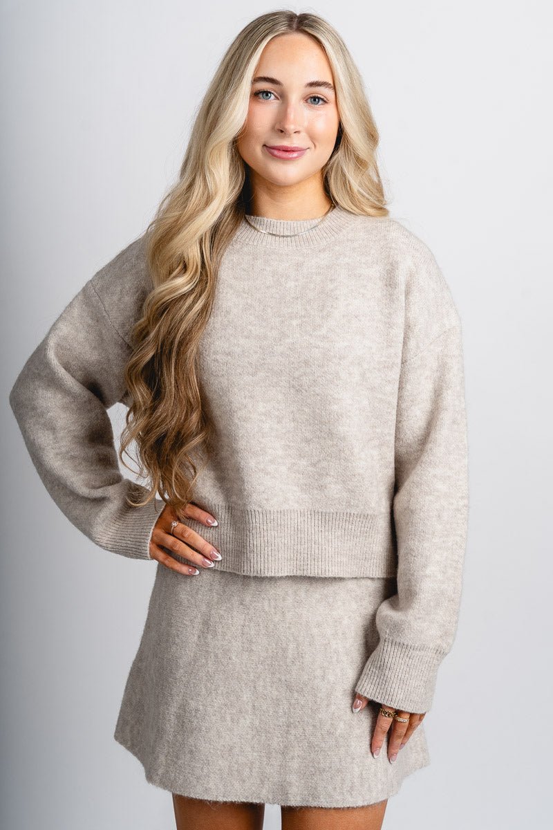 Crew neck sweater oatmeal – Stylish Sweaters | Boutique Sweaters at Lush Fashion Lounge Boutique in Oklahoma City
