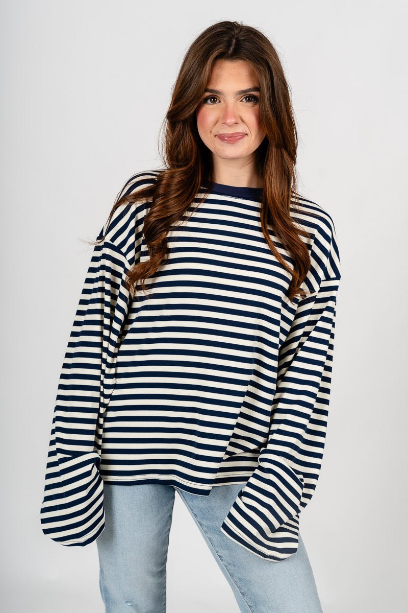 Striped oversized long sleeve top navy/ivory