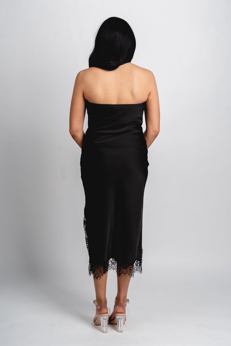 Strapless lace trim midi dress back - Affordable dress - Boutique Dresses at Lush Fashion Lounge Boutique in Oklahoma City