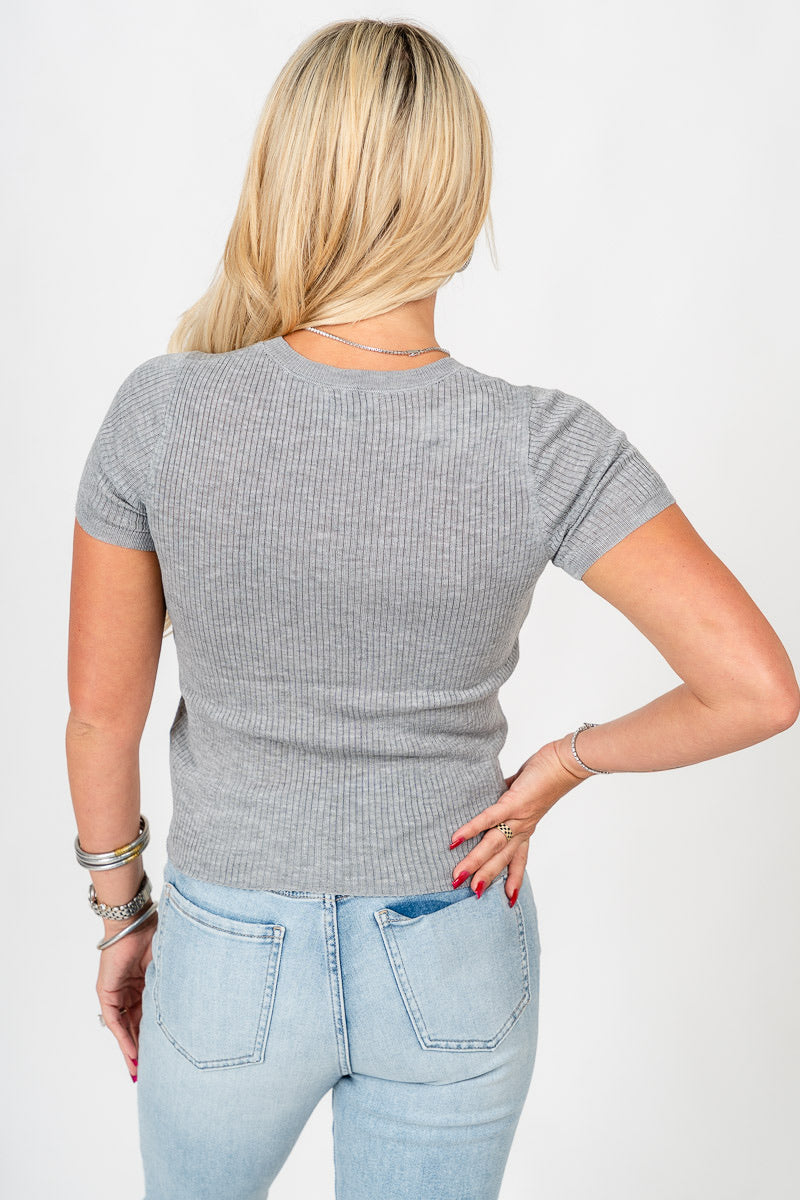 Ribbed short sleeve top grey