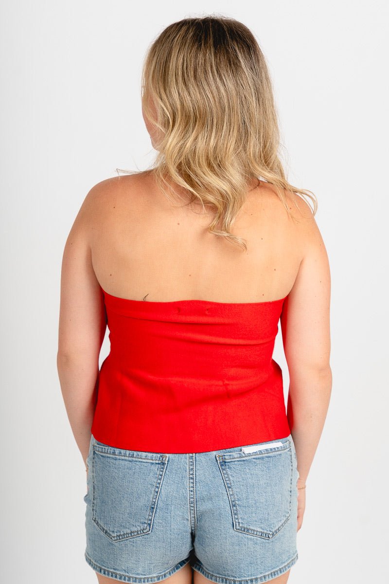 Ellie strapless peplum top red