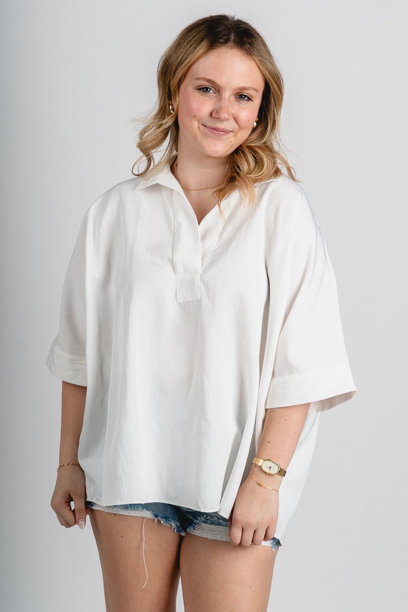 Poplin oversized button up top white