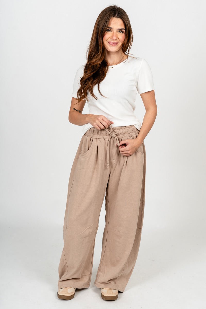Barrel leg sweatpants taupe - Stylish sweatpants - Trendy Lounge Sets at Lush Fashion Lounge Boutique in Oklahoma City