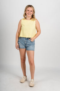 Boxy crop tank top pale yellow Stylish Tank Top - Womens Fashion Tank Tops at Lush Fashion Lounge Boutique in Oklahoma City