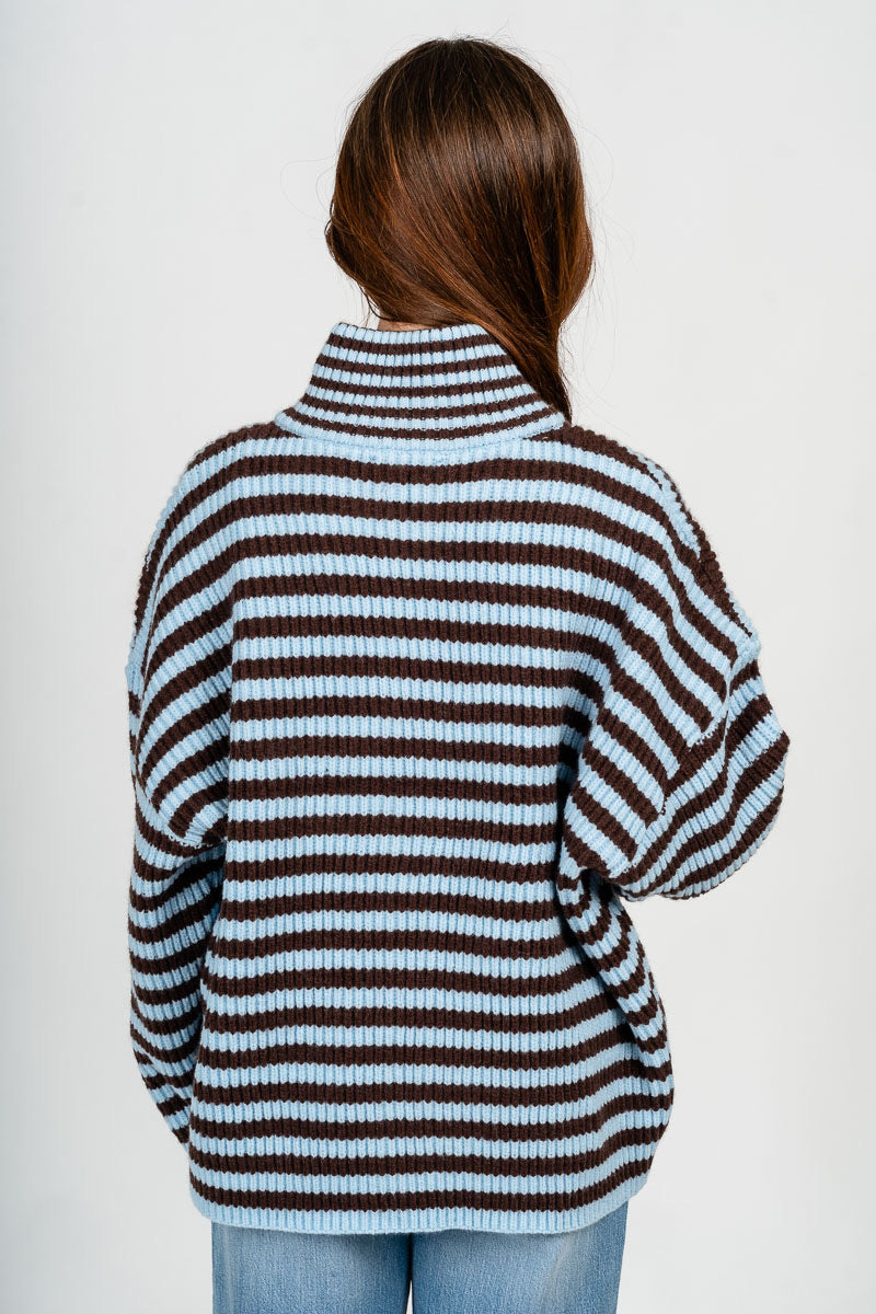 Striped zip up sweater blue/brown