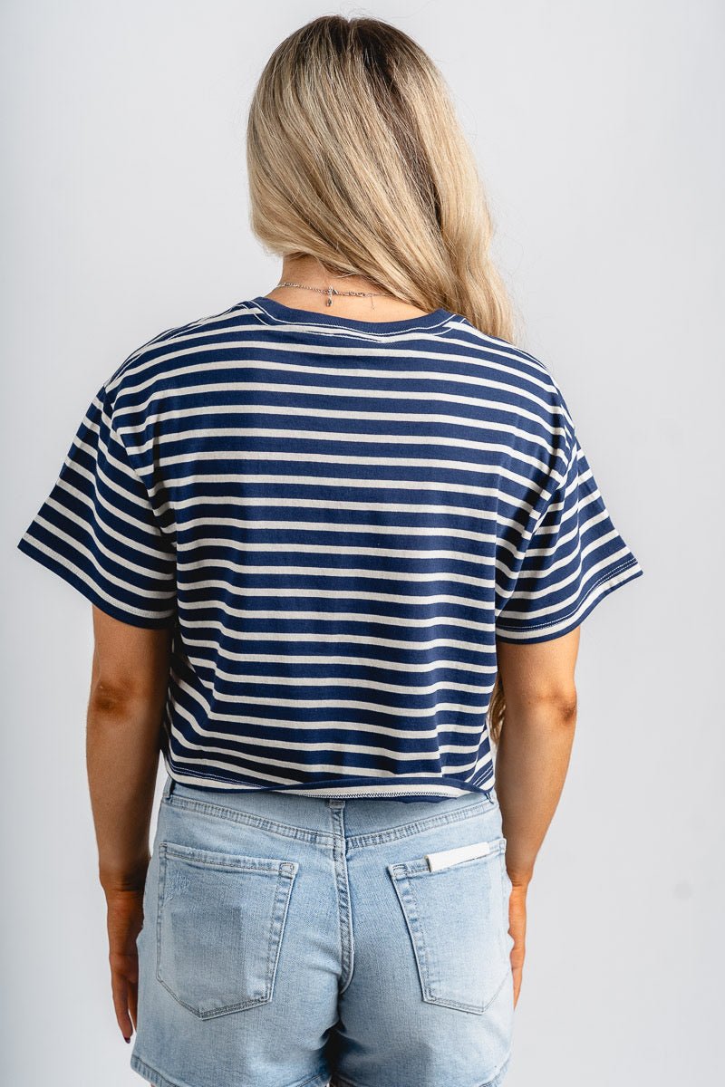Striped cropped tee white/navy