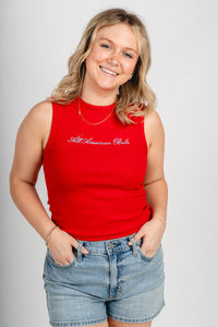 American flag collared crop top red/white - Stylish Top - Trendy American Summer Fashion at Lush Fashion Lounge Boutique in Oklahoma