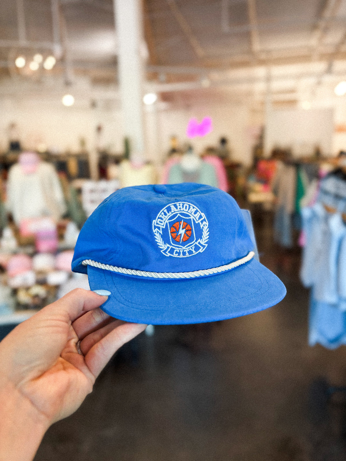 OKC basketball bolt crest rope hat blue/white - Trendy Hats at Lush Fashion Lounge Boutique in Oklahoma City