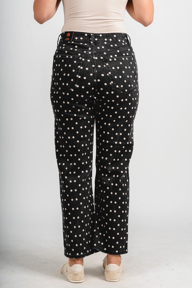 High rise polka dot straight jeans black/white