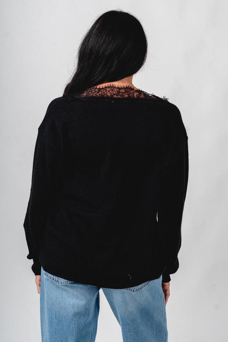 Lace trim sweater black