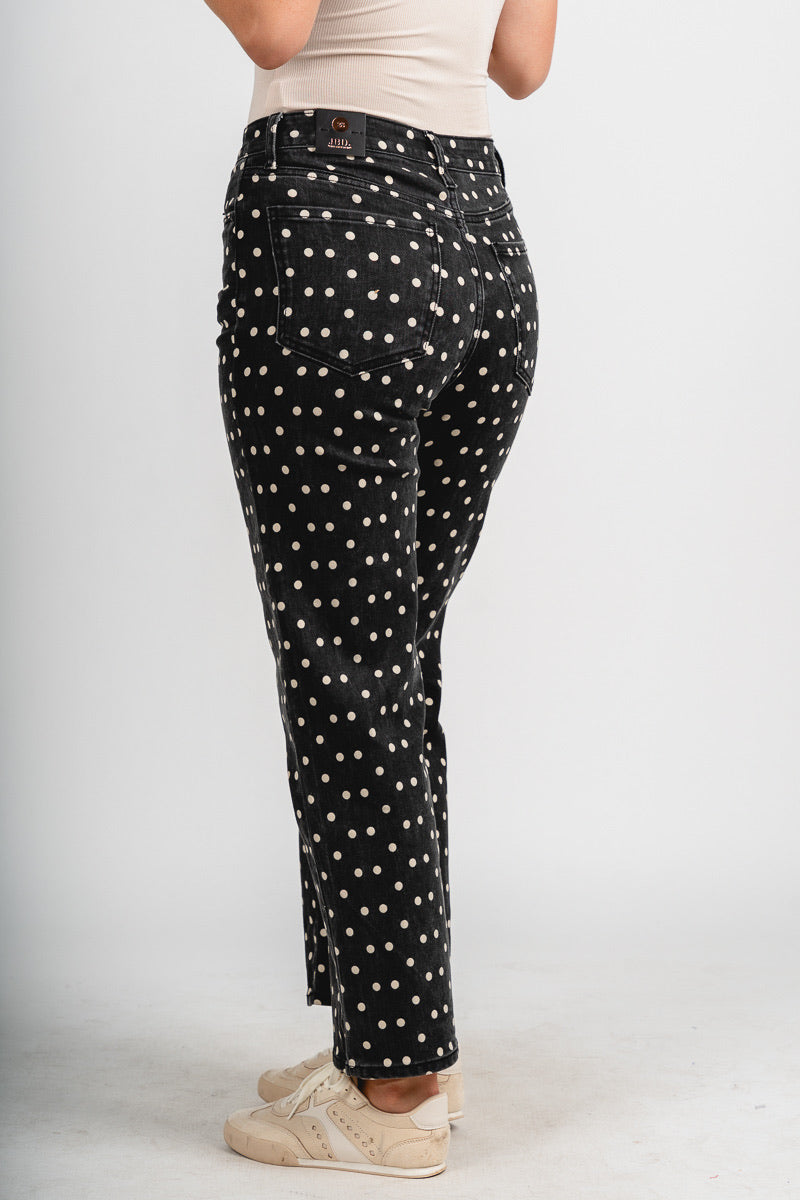 High rise polka dot straight jeans black/white