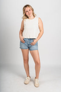 Boxy crop tank top cream Stylish Tank Top - Womens Fashion Tank Tops at Lush Fashion Lounge Boutique in Oklahoma City