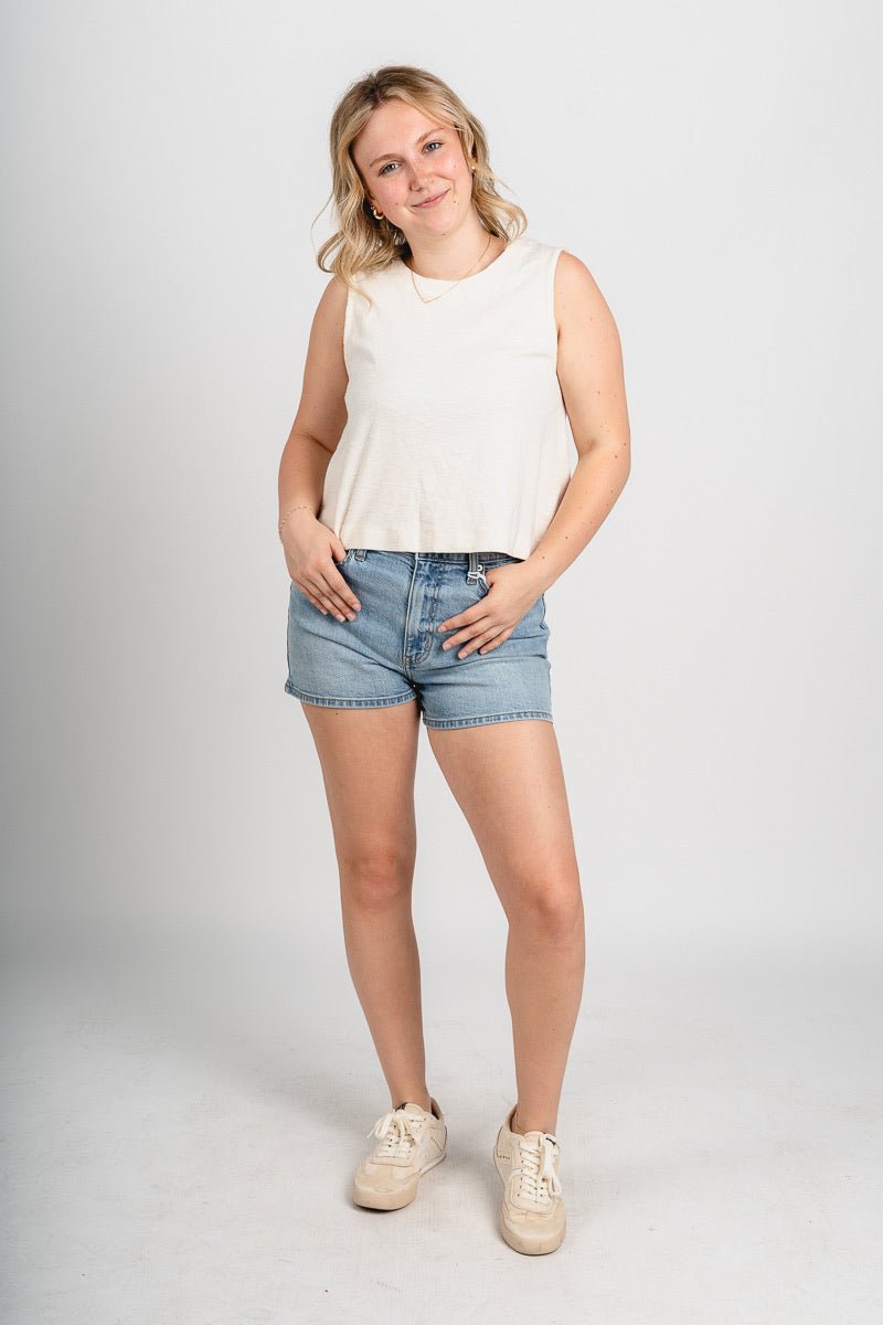 Boxy crop tank top cream Stylish Tank Top - Womens Fashion Tank Tops at Lush Fashion Lounge Boutique in Oklahoma City