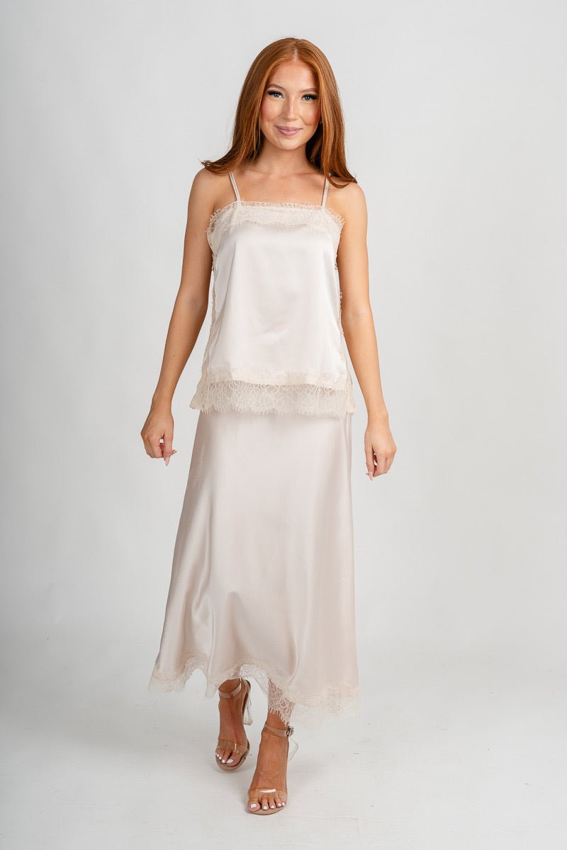 Lace trim cami pearl