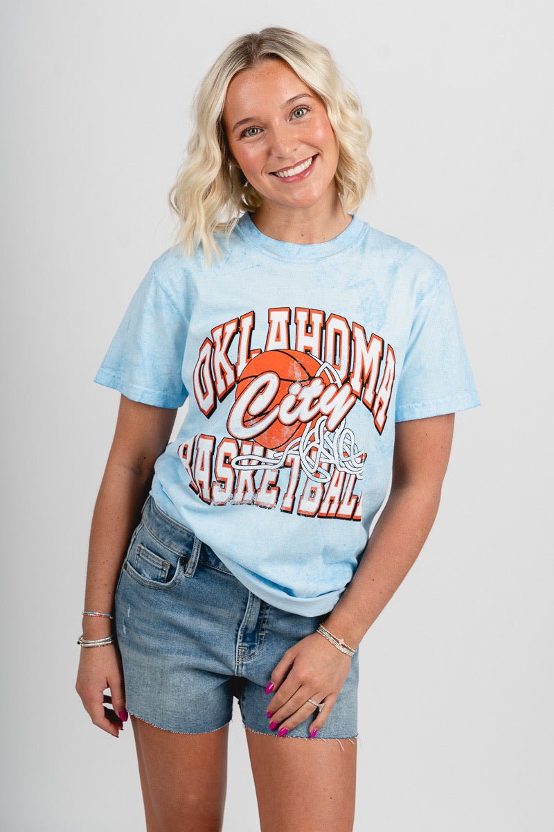 OKC basketball swish ball tie dye t-shirt fiji blue - Stylish T-shirt - Cute Mommy and Me Apparel at Lush Fashion Lounge Boutique in Oklahoma
