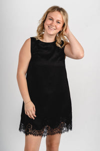 Sleeveless lace trim mini dress black - Affordable dress - Boutique Dresses at Lush Fashion Lounge Boutique in Oklahoma City