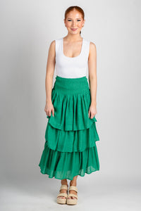 Tiered maxi skirt green - Fun skirt - Unique Getaway Gear at Lush Fashion Lounge Boutique in Oklahoma
