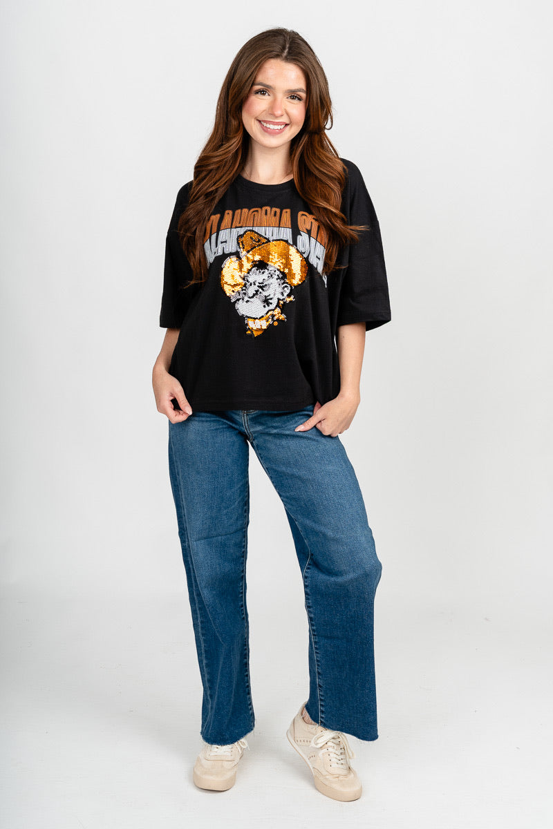 OSU OSU Cowboys starlight sequins tee black T-shirt | Lush Fashion Lounge Trendy Oklahoma State Cowboys Apparel & Cute Gameday T-Shirts