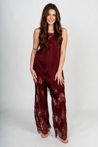 Asymmetrical lace trim cami burgundy - Trendy tank top - Fashion Tank Tops at Lush Fashion Lounge Boutique in Oklahoma City