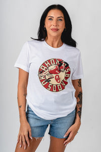 OU OU Sooners vault bomber unisex t-shirt white T-shirt | Lush Fashion Lounge Trendy Oklahoma University Sooners Apparel & Cute Gameday T-Shirts