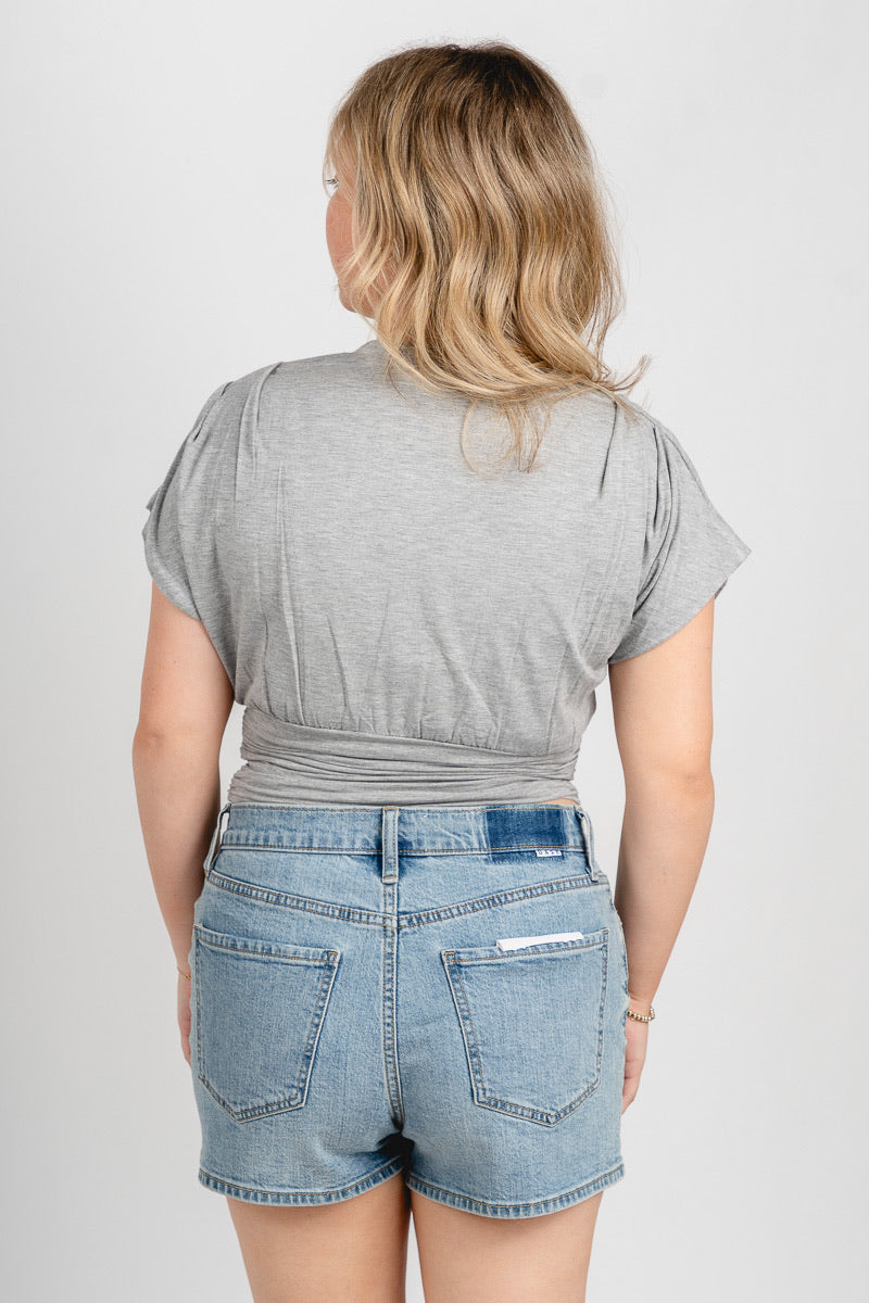 Ruched short sleeve top heather grey