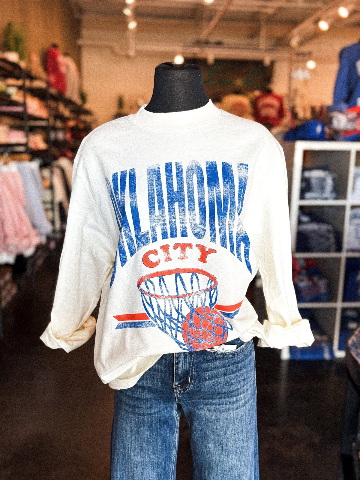 OKC basketball established oversized long sleeve t-shirt off white - Trendy OKC Apparel at Lush Fashion Lounge Boutique in Oklahoma City