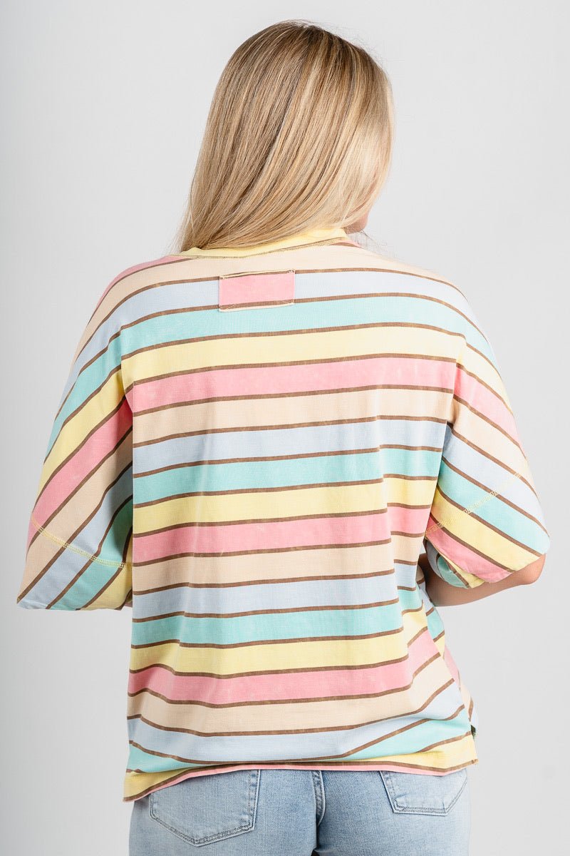 Oversized striped t-shirt pink multi