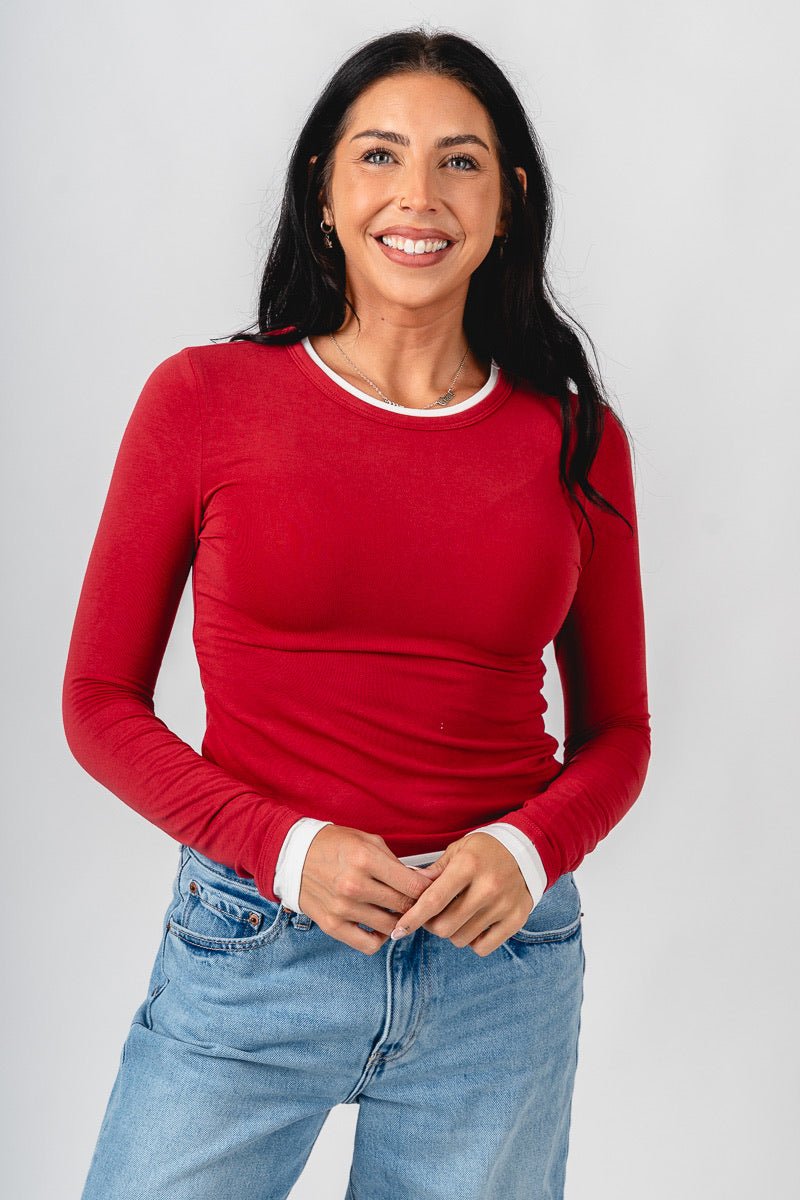 Double layer long sleeve tee dark red