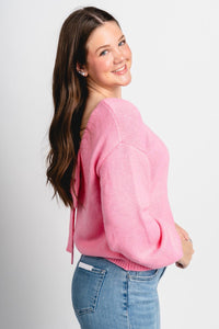 Bow back sweater pink – Stylish Sweaters | Boutique Sweaters at Lush Fashion Lounge Boutique in Oklahoma City